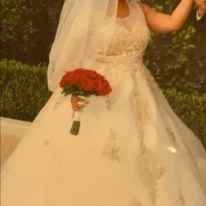 Wedding dress just like brand new. 63 inches long.